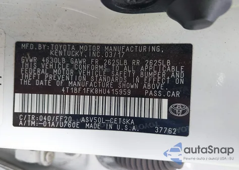 2017 Toyota Camry Se из США, поврежденный, VIN 4T1BF1FK8HU415959